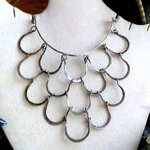 VINTAGE Sterling Silver Multi Tier Curved Bar 'U' Link Bib Necklace